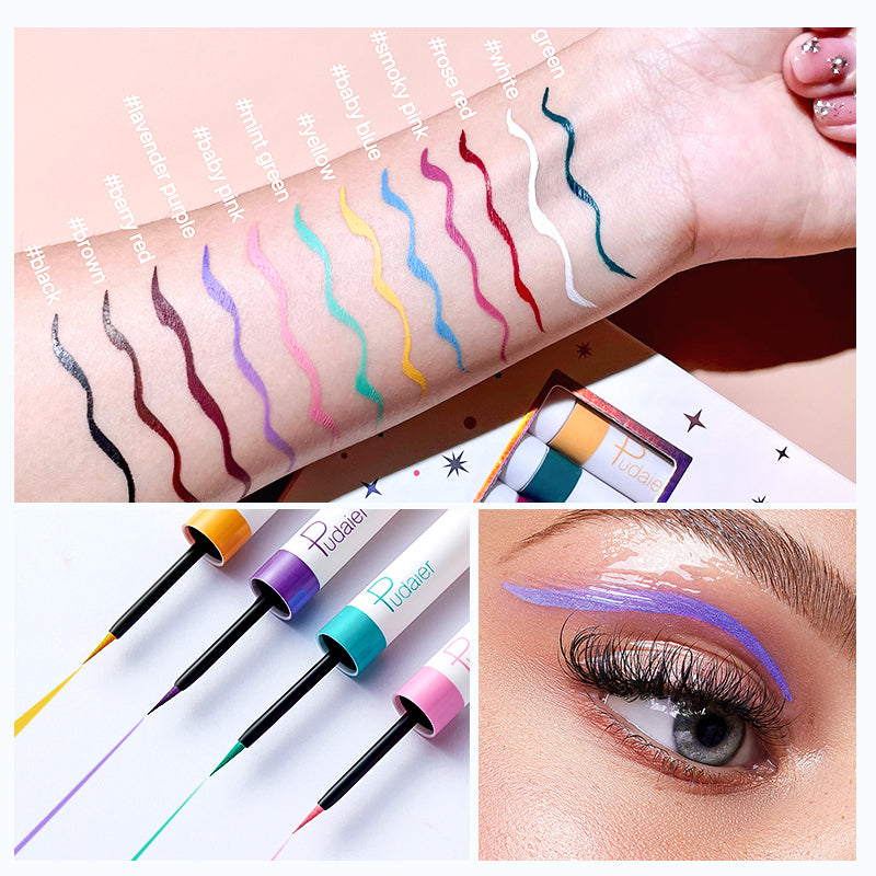 NEWEST PUDAIER COLORFUL LIQUID MATTE EYELINER,Quickly dry,waterproof,Sweat-resistant,smudge-proof,Can be used for painting, tattooing, and children's painting creation.